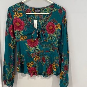 Francesca’s Teal Floral Blouse
